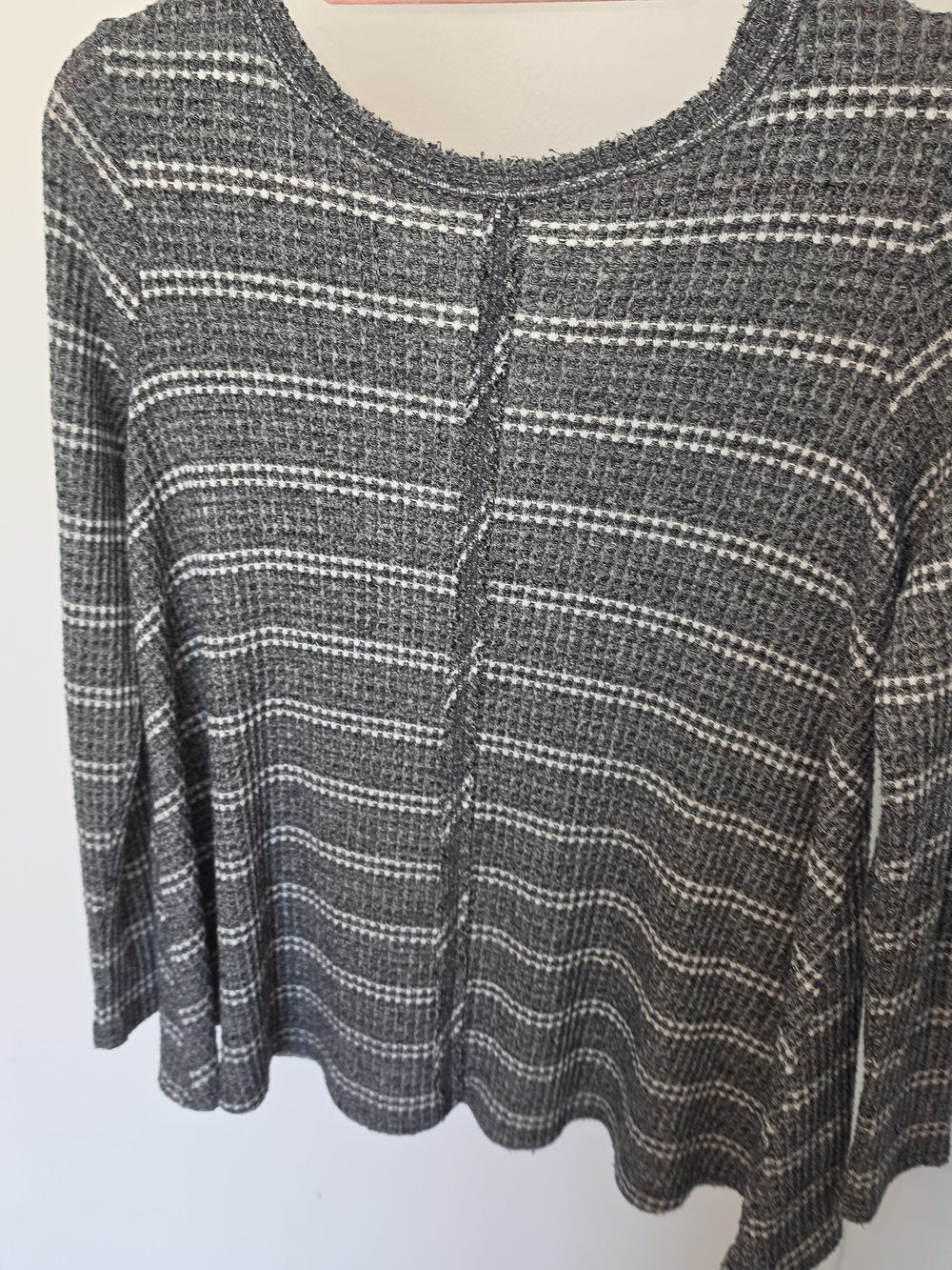 Altar'd State Gray and White Striped Waffle Knit Crew Sweater